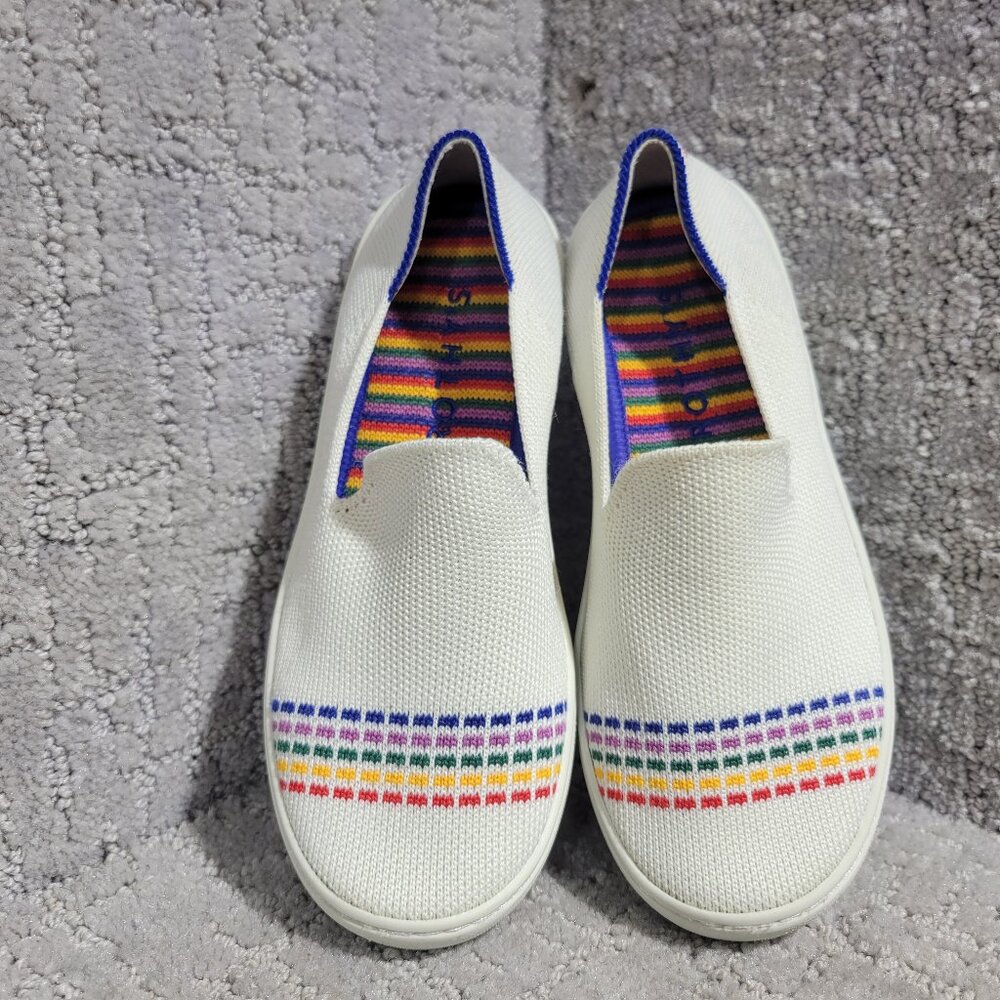 Rothy's The Kid White Rainbow Knit Slip On Sneaker Shoes Big Girl's Size US 1
